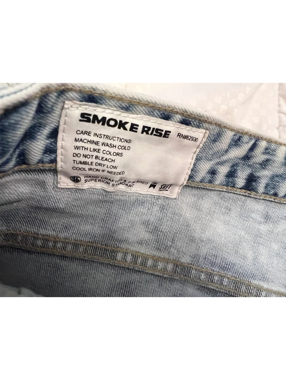 NEW SMOKE RISES 48” x 32” Acid washed distressed graffiti pockets writing jeans